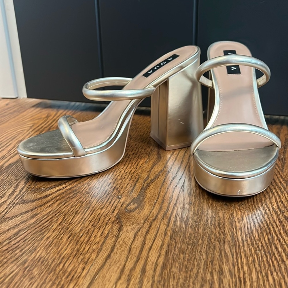Aqua gold platform heels, worn once